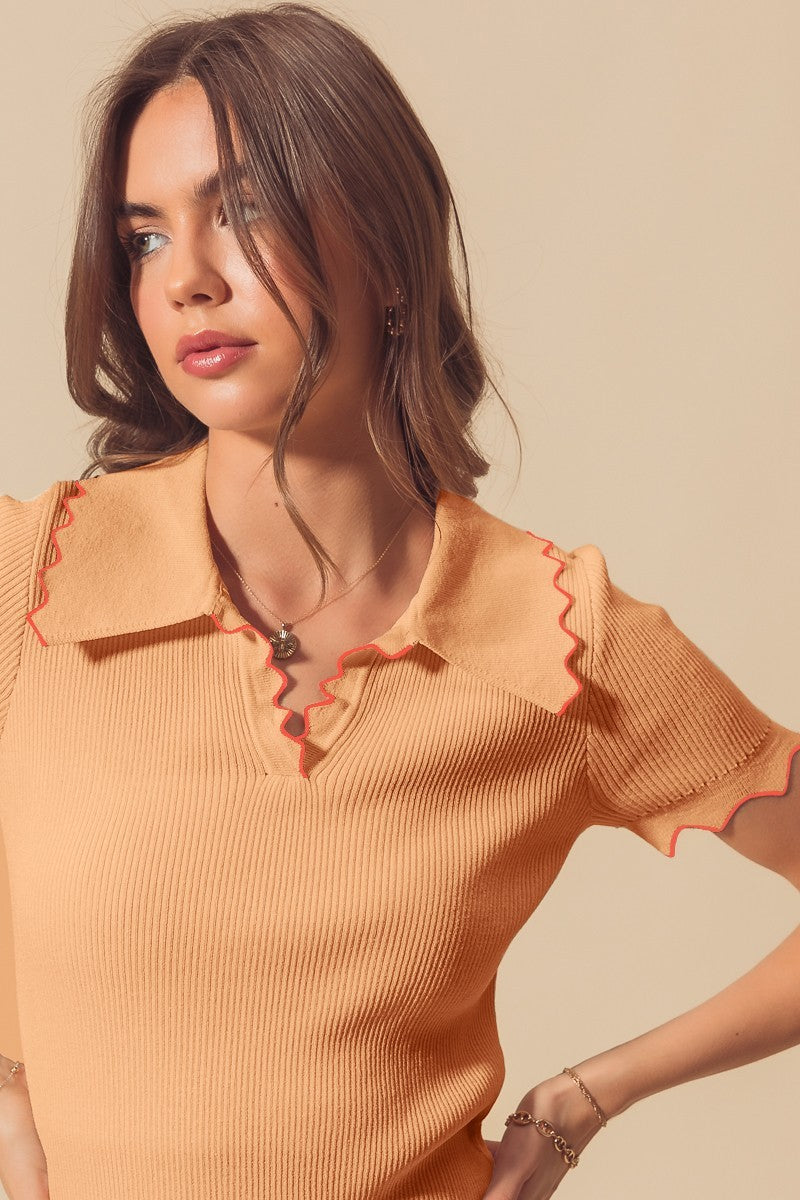 トップス Scallop Cut Knitted Pullover Mame Kurogouchi(マメ) Scallop Cut Knitted Pullover