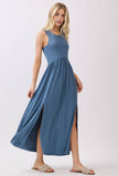 Solid Sleeveless Midi Dress with Front Slit - VD40755