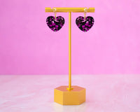 Small Heart Earrings, Black & Pink Valentines Jewelry: 0.75in