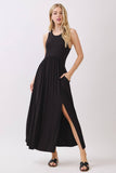 Solid Sleeveless Midi Dress with Front Slit - VD40755
