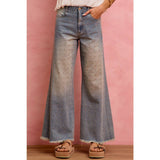 MID RISE WIDE LEG EMBELLISHED JEANS DENIM PANTS