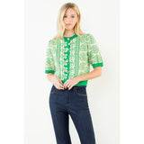 Short Sleeve Floral Pattern Button Up Top