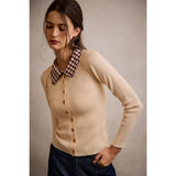 SCALLOP EDGE COLLARED BUTTON DOWN KNIT TOP