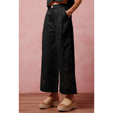 FLORAL EYELET EMBROIDERED WIDE LEG PANTS