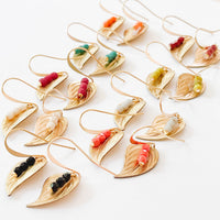 Small leaf earrings with colorful beads