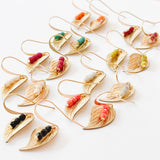 Small leaf earrings with colorful beads
