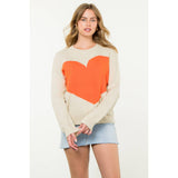 Colorblock Heart Knit Sweater