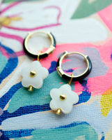 Flower Enamel Huggie Hoop Earrings: Black