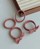 Red Striped Bow Seamless Hair Ties (Set of 4)