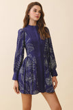 CD06295-Botanical Print Mandarin Collar Button Front dress