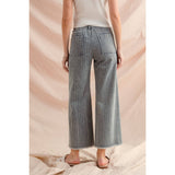 WASHED STRIPE DENIM FRAYED HEM PANTS