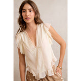 LACE TRIM RUFFLED BLOUSE TOP