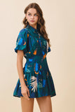 CD06144-Abstract Print Fit and Flare Mini Shirt Dress