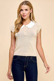 CW2535-Knit Ruffled Collar Top