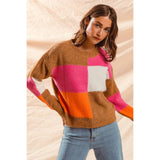 MULTI COLOR BLOCK CHECKERED SWEATER TOP