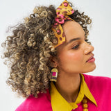Birdie Geometric Beaded Fringe Earrings Pink, Brown, Ivory, + Gold