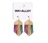Claudia Multi-Striped Short Beaded Fringe Earrings Muted Wholesale