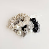 Velvet Tulle Pearl Scrunchies (Set of 3)
