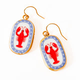 Ceramic Lobster Earrings Gold Plated Coastal Nautical