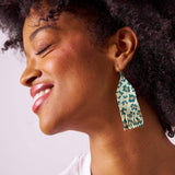 Delilah Cheetah Print Beaded Fringe Earrings Green + Gold Wholesale