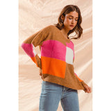 MULTI COLOR BLOCK CHECKERED SWEATER TOP
