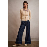 SCALLOP EDGE COLLARED BUTTON DOWN KNIT TOP