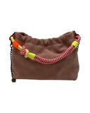 SUEDE LEATHER SHOULDER BAG PLEATED: CAMEL