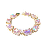 Emerald Cut Glass Crystal Linked Statement Bracelet