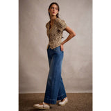 MID RISE FLARE PINTUCK BOTTOM DENIM JEANS