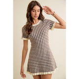 GINGHAM RUFFLED SWEATER KNIT DRESS