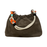 SUEDE LEATHER SHOULDER BAG PLEATED: CAMEL