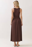 Solid Sleeveless Midi Dress with Front Slit - VD40755