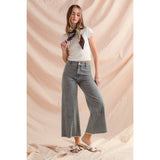 WASHED STRIPE DENIM FRAYED HEM PANTS