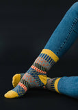 Mustard, Blue & Orange Pattern Socks