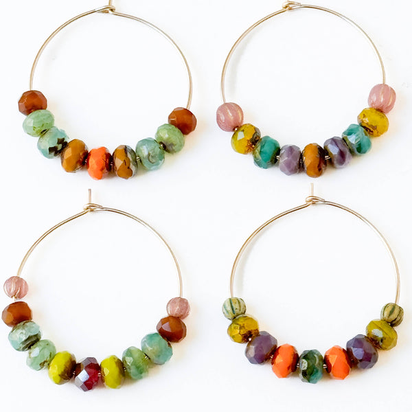 Gold-filled Hoops with small Vibrant Colorful beads