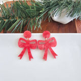 Bow Earrings - Red Shimmer // Christmas, Holiday, Jewelry