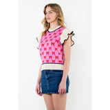 Flutter Sleeve Bow Knit Top