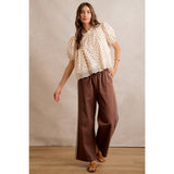 POLKA DOT COTTON LACE TRIM SHORT SLEEVES BLOUSE TOP