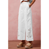 FLORAL EYELET EMBROIDERED WIDE LEG PANTS