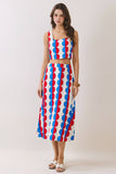 CST1052-Retro Print Crop Top & Midi Skirt Set