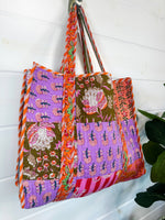Cotton Quilted Block Print Large Tote Bag - Patchwork