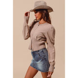 ZIP UP FRONT SWEATER CROP JACKET WITH RIBBED HEM