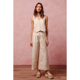 FLORAL EYELET EMBROIDERED WIDE LEG PANTS