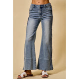 WIDE LEG FLARE DENIM JEANS WITH SIDE  BRAIDS