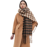 Soft Two Tone Houndstooth Chunky Fleece Oblong Tassel Scarf