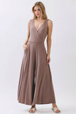 SURPLICE SLEEVELESS WIDE LEG JUMPSUIT - VJU17277