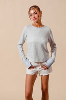Textured Floral Knit Top With Contrast Cuffs With Thumb Opening