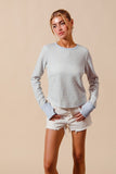 Textured Floral Knit Top With Contrast Cuffs With Thumb Opening