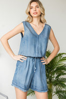 V-Neck Drawstring Tencel Romper