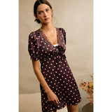 SATIN POLKA DOT LACE TRIM SHORT SLEEVES MINI DRESS
